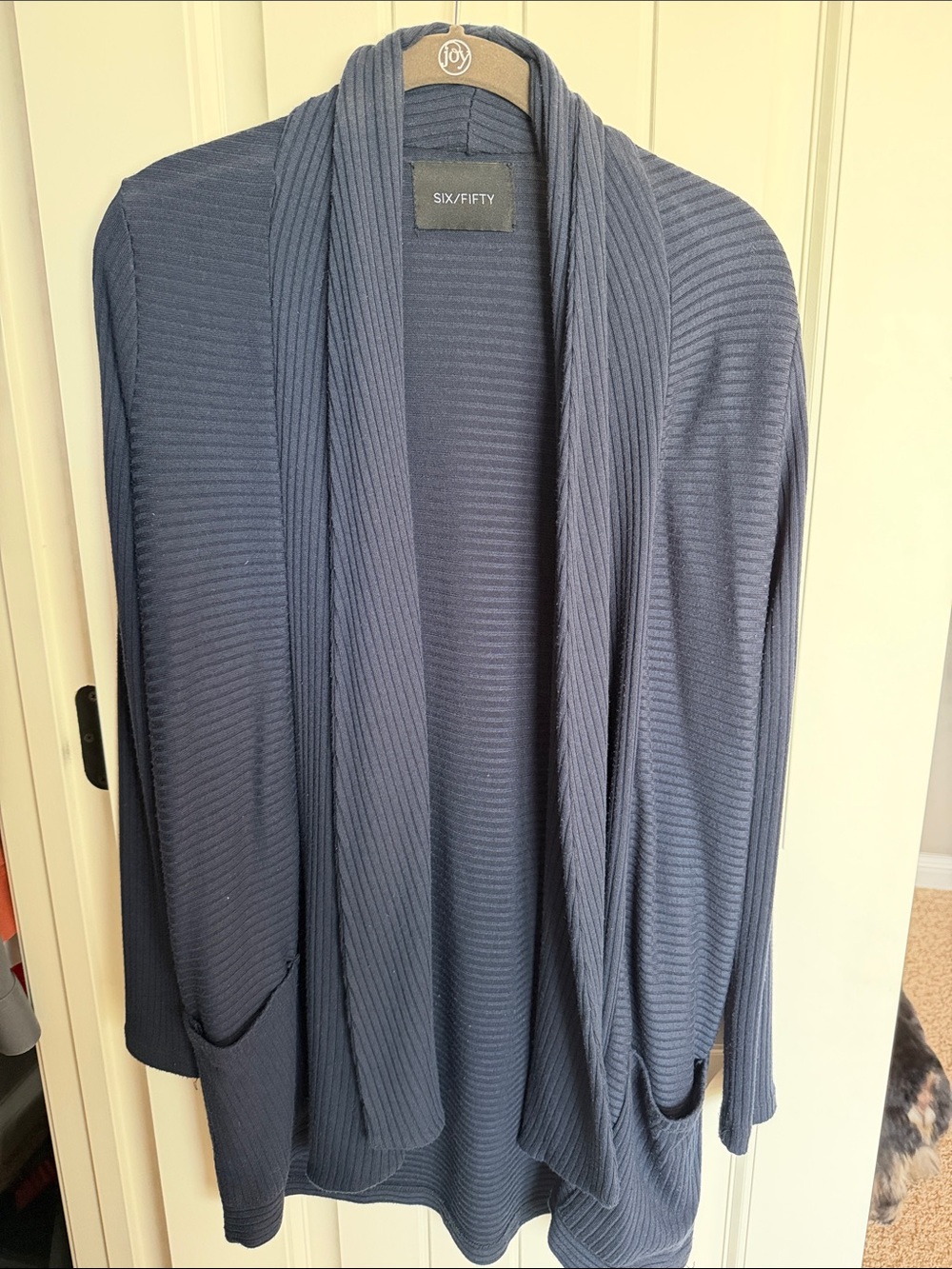 Six/Fifty Women's Navy Ribbed Open Cardigan
